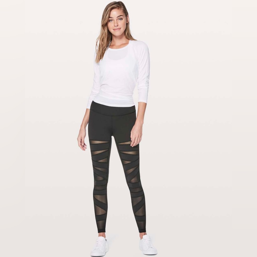 Mint Lululemon Wunder Under High Rise Tech Mesh Black 28” Pant Worn 2x